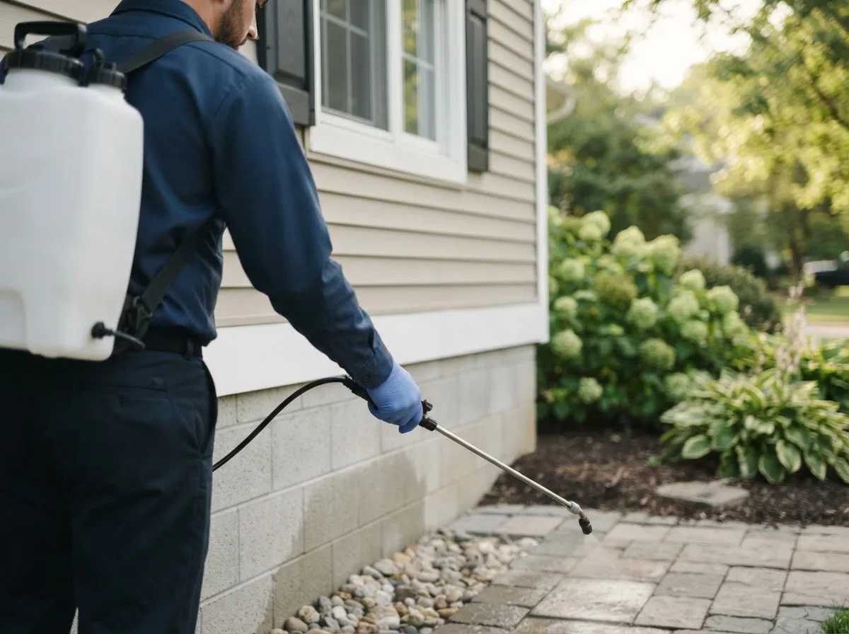 Pest control technician inspecting a home in Middletown, IA